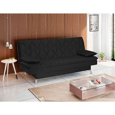 Sofá Cama Sala de Estar 193cm Belinda com Pés Alumínio Veludo Preto - Gran Belo