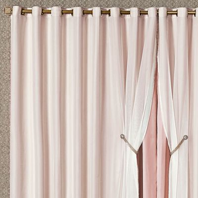 Cortina Bélgica 2,00m x 1,70m Tecido Microfibra Com Voal Pingentes - Rosê