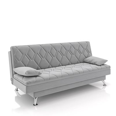 Sofá Cama Sala de Estar 193cm Belinda com Pés Alumínio Veludo Cinza Claro G45 - Gran Belo