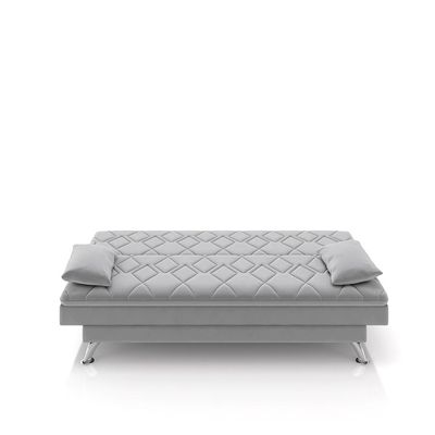 Sofá Cama Sala de Estar 193cm Belinda com Pés Alumínio Veludo Cinza Claro G45 - Gran Belo