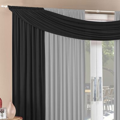 Cortina Alana 2,00m x 1,70m Preto Com Cinza Tecido Malha Para Sala ou Quarto