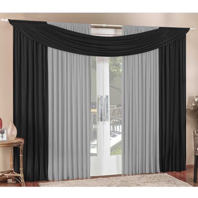 Cortina Alana 2,00m x 1,70m Preto Com Cinza Tecido Malha Para Sala ou Quarto