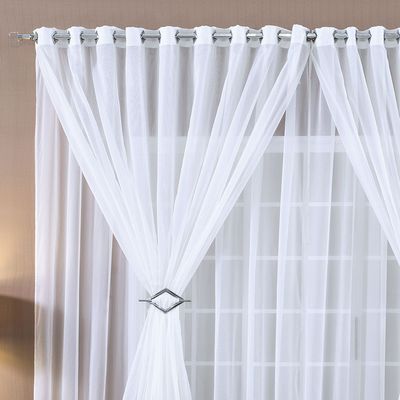 Cortina Paula 4,00m x 2,80m Branca Tecido Voal Leve Clean Para Sala ou Quarto