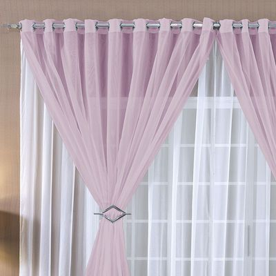 Cortina Paula 4,00m x 2,80m Rosa Tecido Voal Leve Clean Para Sala ou Quarto
