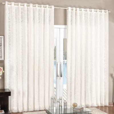 Cortina Renda 2,00m x 1,70m Palha Tecido Renda com Voal Floral Sala ou Quarto