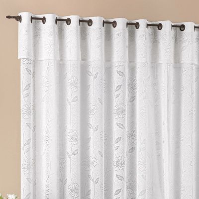 Cortina Luna 2,00m x 2,50m Branca Tecido Renda Floral Leve Para Sala ou Quarto