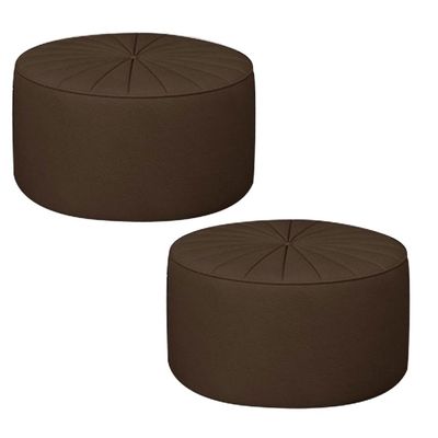 Kit 2 Puffs Decorativos Sala De Estar Round PU Marrom - Gran Belo
