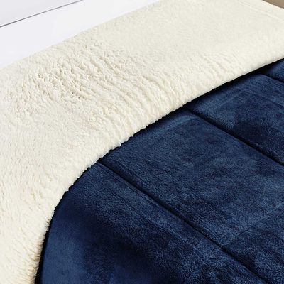 Coberdrom Diamond Solteiro Sherpa Com Manta Flannel 01 Peça - Azul Marinho