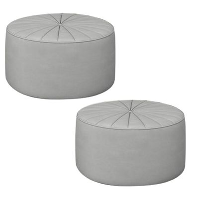 Kit 2 Puffs Decorativos Sala De Estar Round Veludo Cinza Claro - Gran Belo