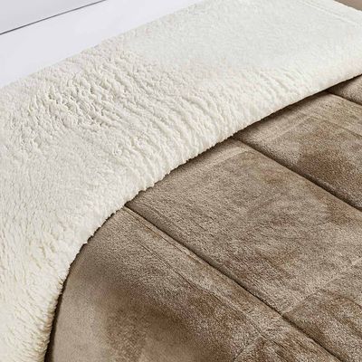 Coberdrom Diamond Solteiro Sherpa Com Manta Flannel 01 Peça - Cáqui