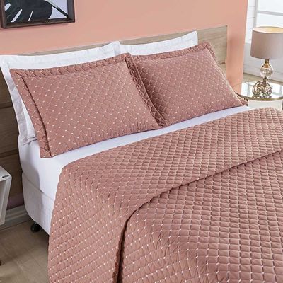 Kit Cobre Leito Espanha Casal King 03 Peças Micropercal 200 Fios Matelado White Line - Rosê