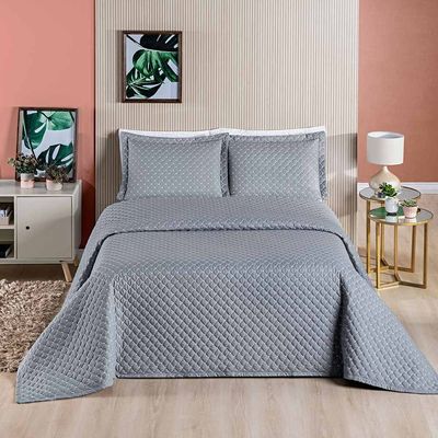 Kit Cobre Leito Espanha Casal Padrão 03 Peças Micropercal 200 Fios Matelado White Line - Cinza