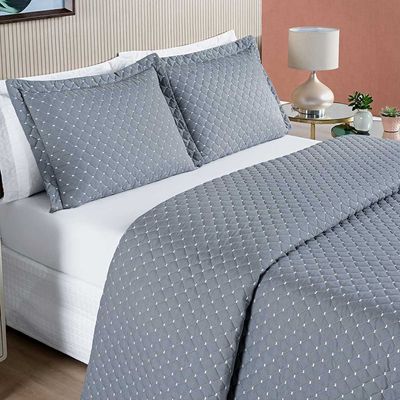 Kit Cobre Leito Espanha Casal Padrão 03 Peças Micropercal 200 Fios Matelado White Line - Cinza