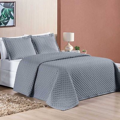Kit Cobre Leito Espanha Casal Padrão 03 Peças Micropercal 200 Fios Matelado White Line - Cinza