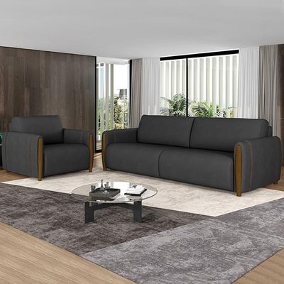 Kit 2 Poltronas Decorativas Pés Madeira Maceió PU Preto - Gran Belo