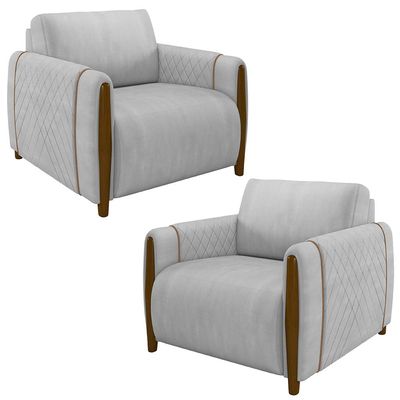 Kit 2 Poltronas Decorativas Pés Madeira Maceió Veludo Cinza - Gran Belo