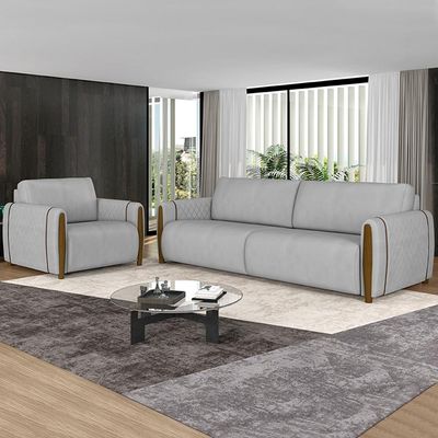 Kit 2 Poltronas Decorativas Pés Madeira Maceió Veludo Cinza - Gran Belo