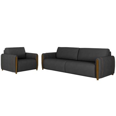 Conjunto Decorativo Poltrona e Sofá 223cm Maceió PU Preto - Gran Belo