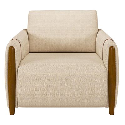 Poltrona Decorativa Pés Madeira Maceió Linho Champagne - Gran Belo