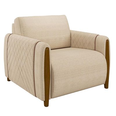 Poltrona Decorativa Pés Madeira Maceió Linho Champagne - Gran Belo