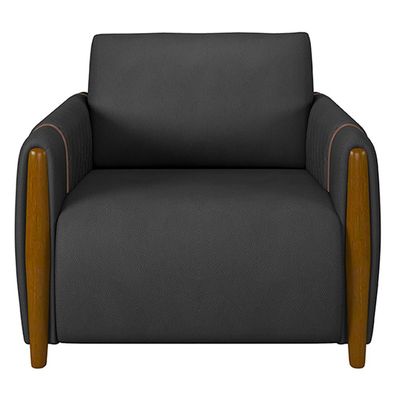 Poltrona Decorativa Pés Madeira Maceió PU Preto - Gran Belo