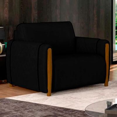 Poltrona Decorativa Pés Madeira Maceió Veludo Preto - Gran Belo