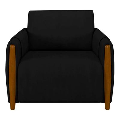 Poltrona Decorativa Pés Madeira Maceió Veludo Preto - Gran Belo
