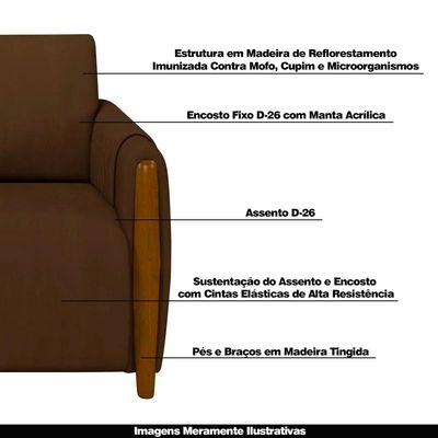 Sofá Decorativo 3 Lugares 223cm Maceió Veludo Marrom - Gran Belo