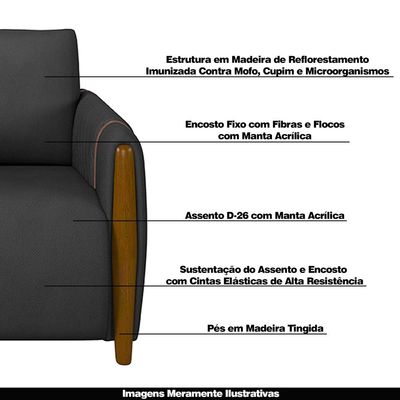 Sofá Decorativo 3 Lugares 223cm Maceió PU Cinza - Gran Belo