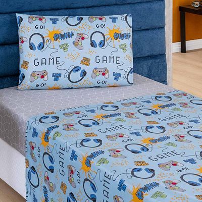 Jogo de Cama Lençol Carrosel Solteiro 03 Peças Infantil Estampado Divertido - Game