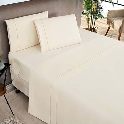Jogo de Cama Lençol Milano Casal Padrão Percal 180 Fios Ponto Palito Liso 04 Peças - Palha