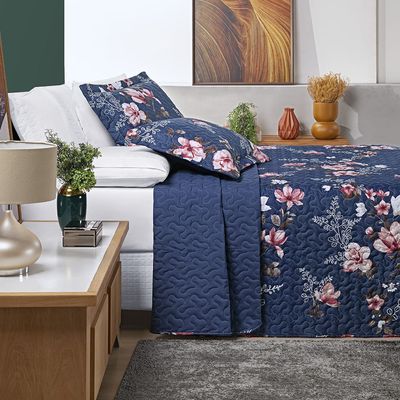 Kit Cobre Leito Colcha Júlia Padrão 03 Peças MicroPercal 200 Fios DuplaFace Estampa Floral - Encantada