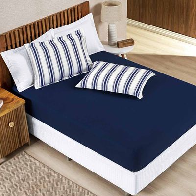 Jogo de Lençol Mimis Casal 3 Peças Malha 100% Algodão Extra Macio - Azul Marinho