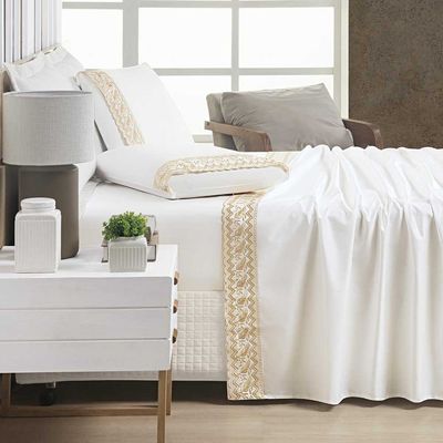 Jogo de Lençol Luxo Casal King 4 Peças Percal 400 Fios 100% Algodão Fio Egípico Acetinado - Off White