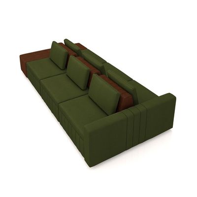 Sofá Ilha com Encosto e Almofadas Móveis Olimpo 395cm Modulado Linho/PU Verde/Marrom G45 - Gran Belo