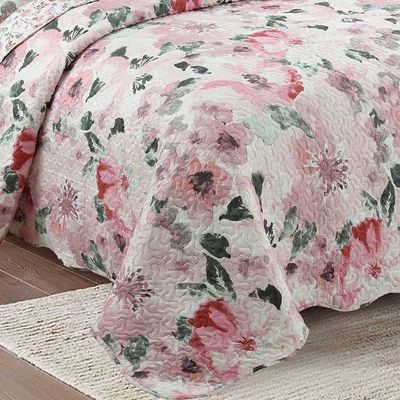 Kit Cobre Leito Colcha Daily King 3 Peças Dupla Face Estampado Floral - Sirlene Palha