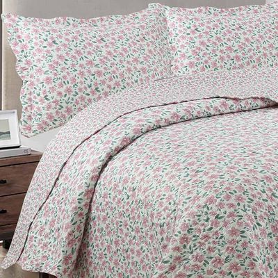 Kit Cobre Leito Colcha Daily King 3 Peças Dupla Face Estampado Floral - Sabrina Palha