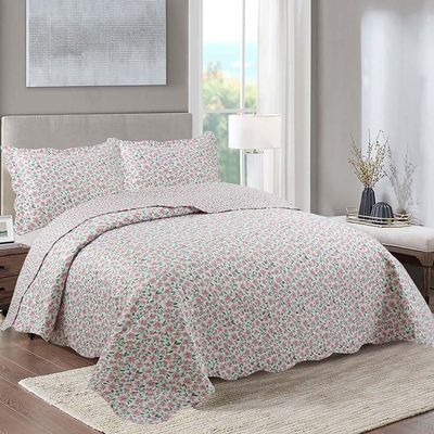 Kit Cobre Leito Colcha Daily King 3 Peças Dupla Face Estampado Floral - Sabrina Palha