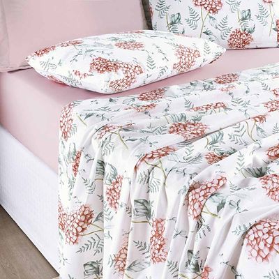 Jogo de Cama Lençol Maggy King 4 Peças Percale 200 Fios Estampado - Hortencia Floral Rosa