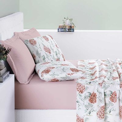 Jogo de Cama Lençol Maggy King 4 Peças Percale 200 Fios Estampado - Hortencia Floral Rosa