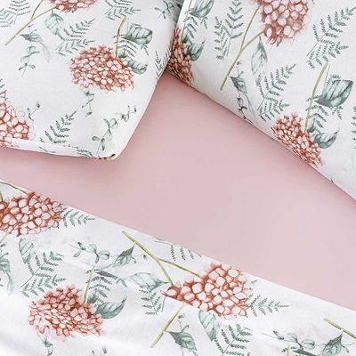Jogo de Cama Lençol Maggy King 4 Peças Percale 200 Fios Estampado - Hortencia Floral Rosa