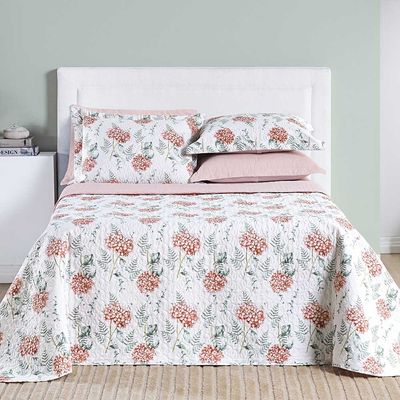 Kit Cobre Leito Colcha Maggy King 3 Peças Dupla Face Percale 200 Fios - Hortencia Floral Rosa
