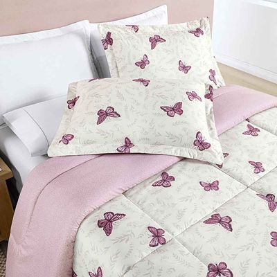 Edredom Júlia Casal Super King 03 Peças Tecido Dupla Face Microfibra 200 Fios Floral - Primavera