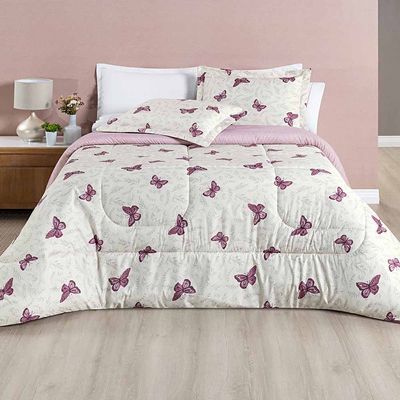 Edredom Júlia Casal Super King 03 Peças Tecido Dupla Face Microfibra 200 Fios Floral - Primavera
