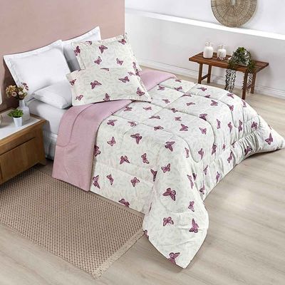 Edredom Júlia Casal Super King 03 Peças Tecido Dupla Face Microfibra 200 Fios Floral - Primavera