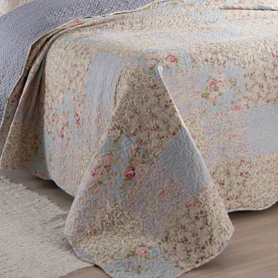 Kit Cobre Leito Colcha Daily King 3 Peças Dupla Face Estampado Floral - Patchwork 14