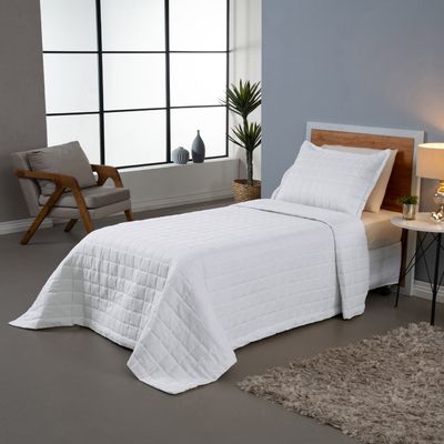Kit Cobre Leito Colcha Dual Solteiro 2 Peças Matelado Dupla Face Liso - Branco