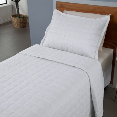 Kit Cobre Leito Colcha Dual Solteiro 2 Peças Matelado Dupla Face Liso - Branco