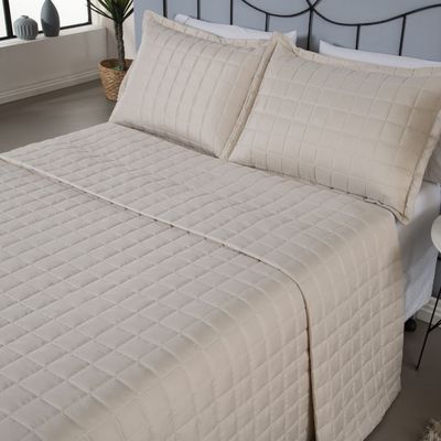 Kit Cobre Leito Colcha Dual King 3 Peças Matelado Dupla Face Liso - Areia