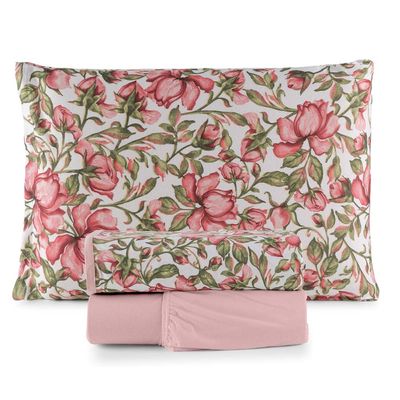 Jogo de Lençol Luar Solteiro 3 Peças Malha 100% Algodão Estampado - Rose Floral